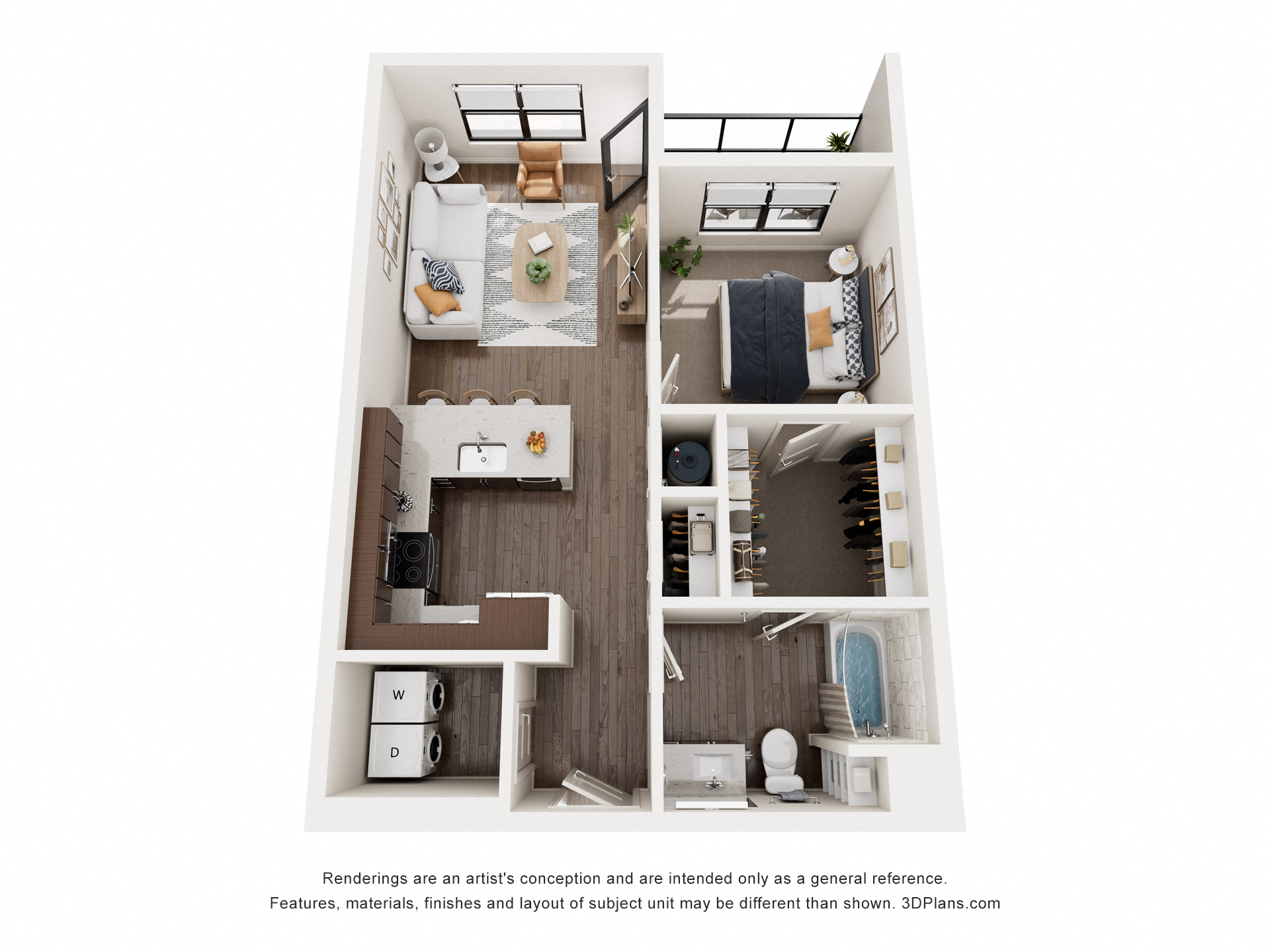 Floor plan for 1 bed, 1 bath, 815 sqft